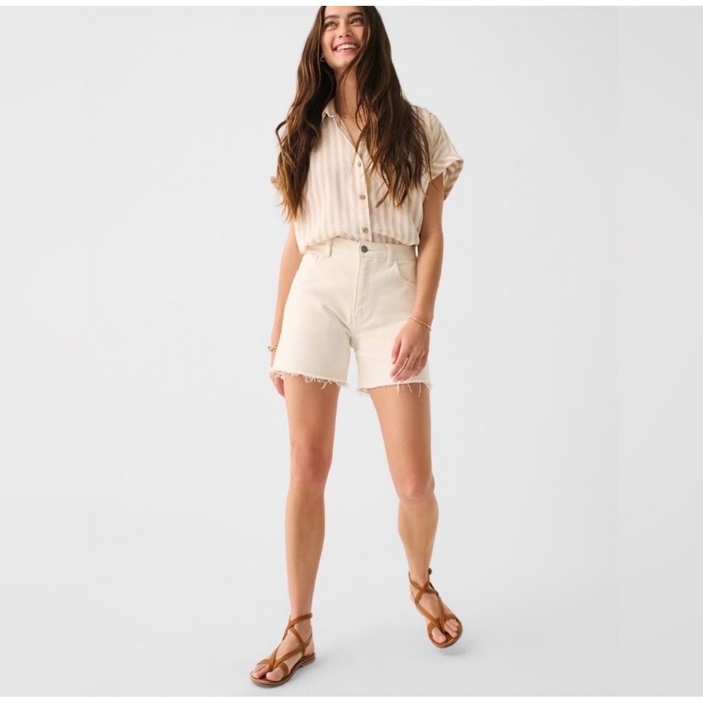 Faherty High Rise Sunwashed Boho Denim Shorts Cotton Summer Ecru 26